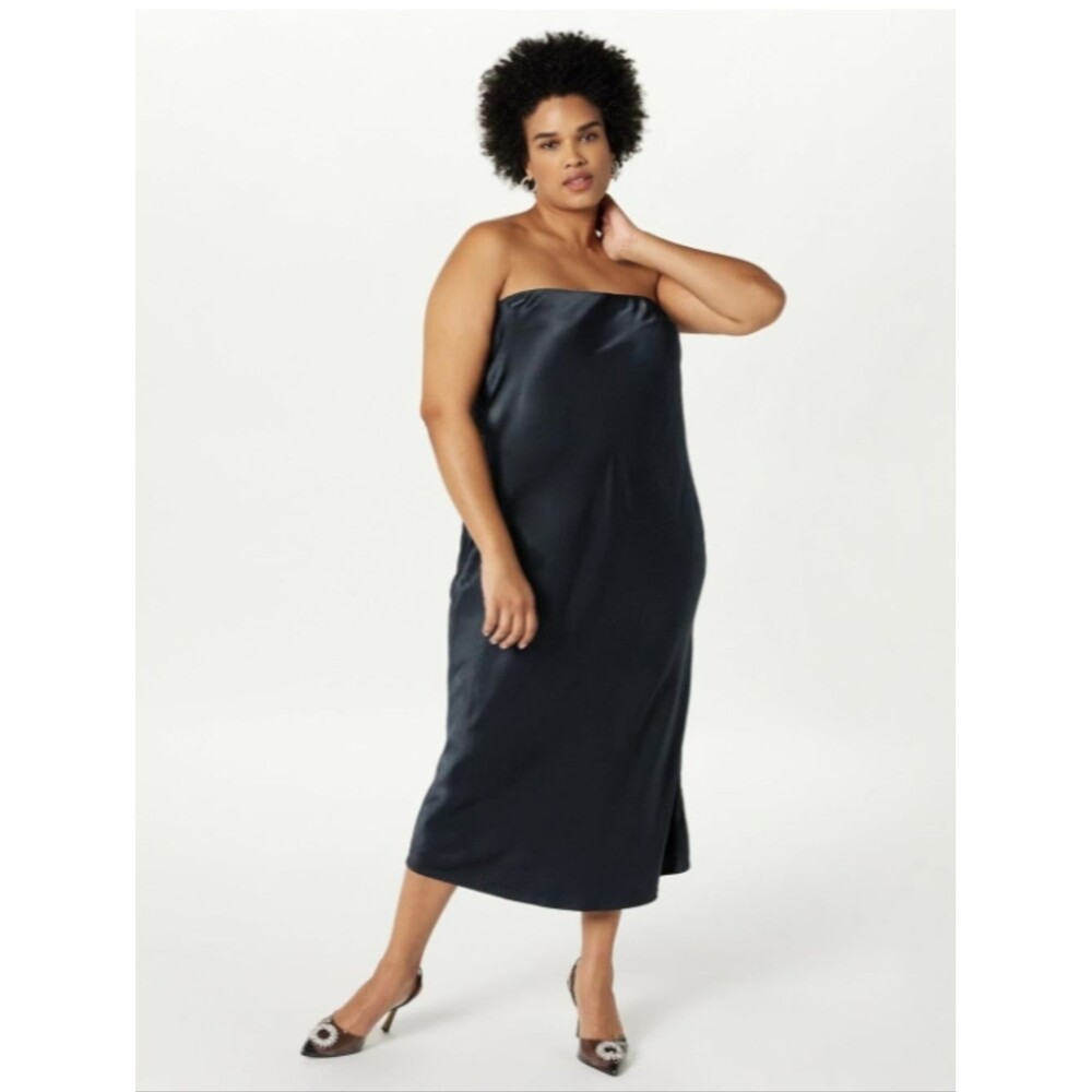 The Drop Black Satin Danica Strapless Midi Dress Size 5X NWT